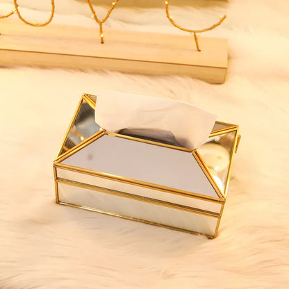 Luxury European Style Practical Mirror Glass Tissue Box Waterproof Paper Towel Holder Dressing Table Tray Home Decor